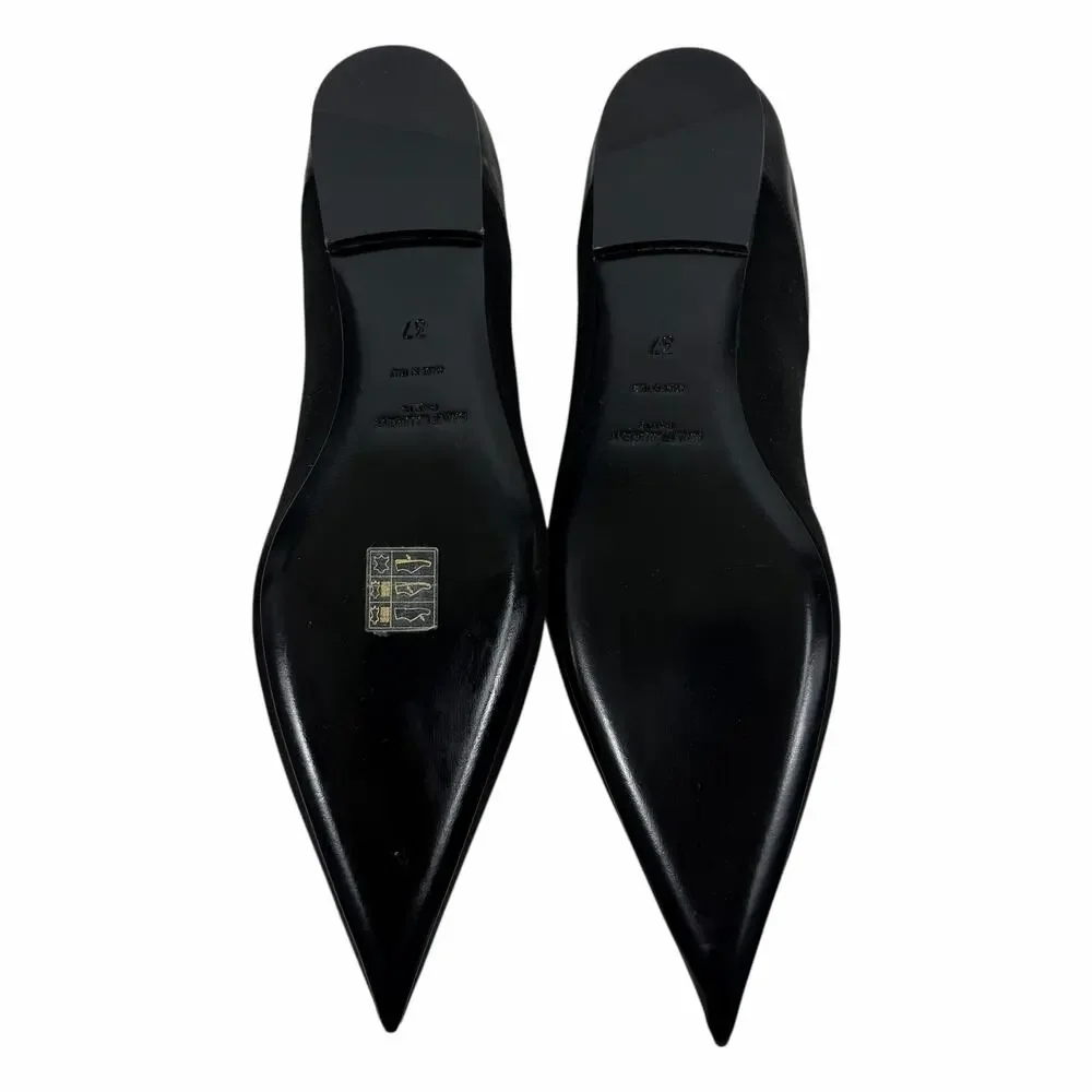 Saint Laurent Carolyn Satin Leather Pointed Toe Mule Flats Black Women Size 37